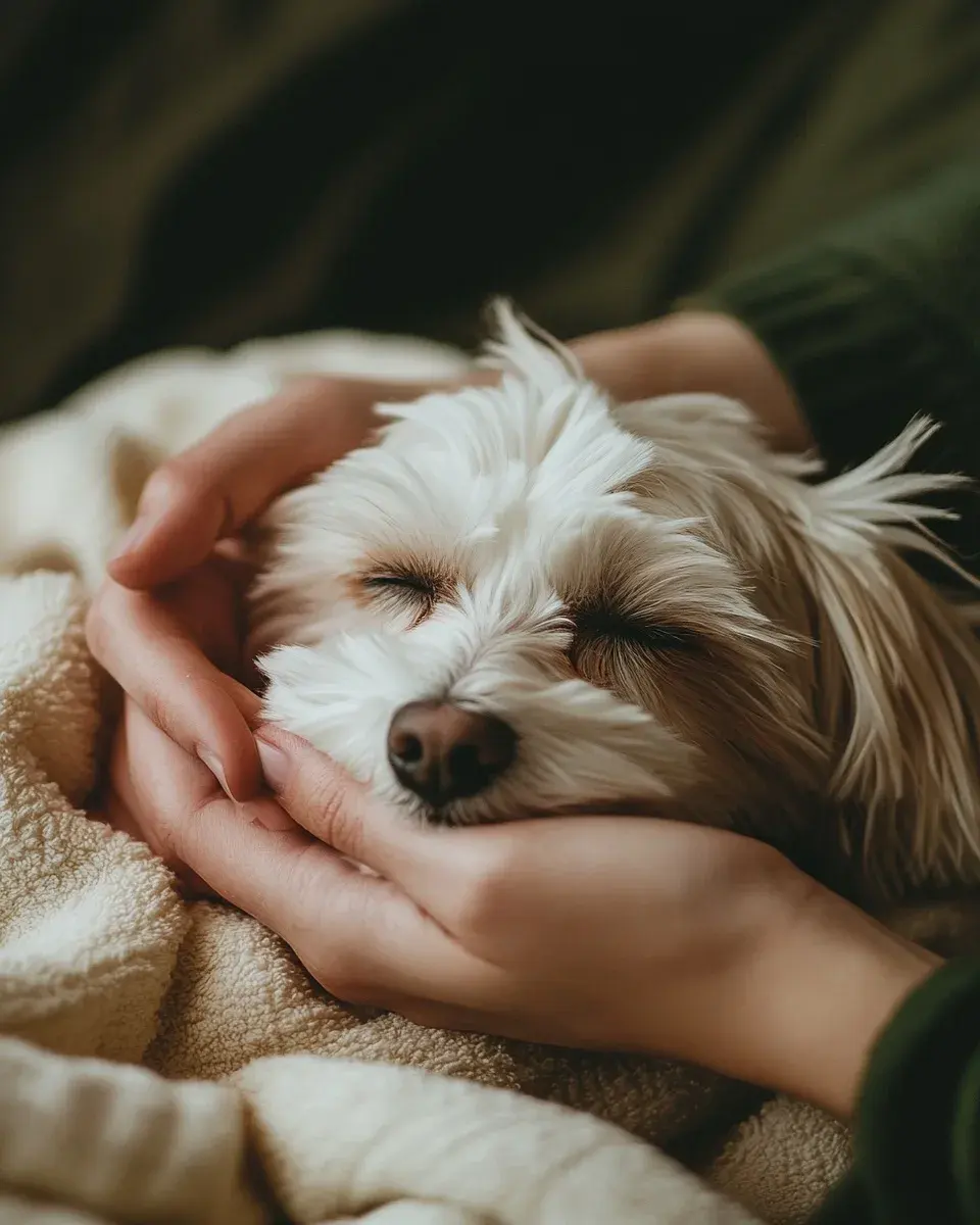 Un chien dans les mains de la toiletteuse