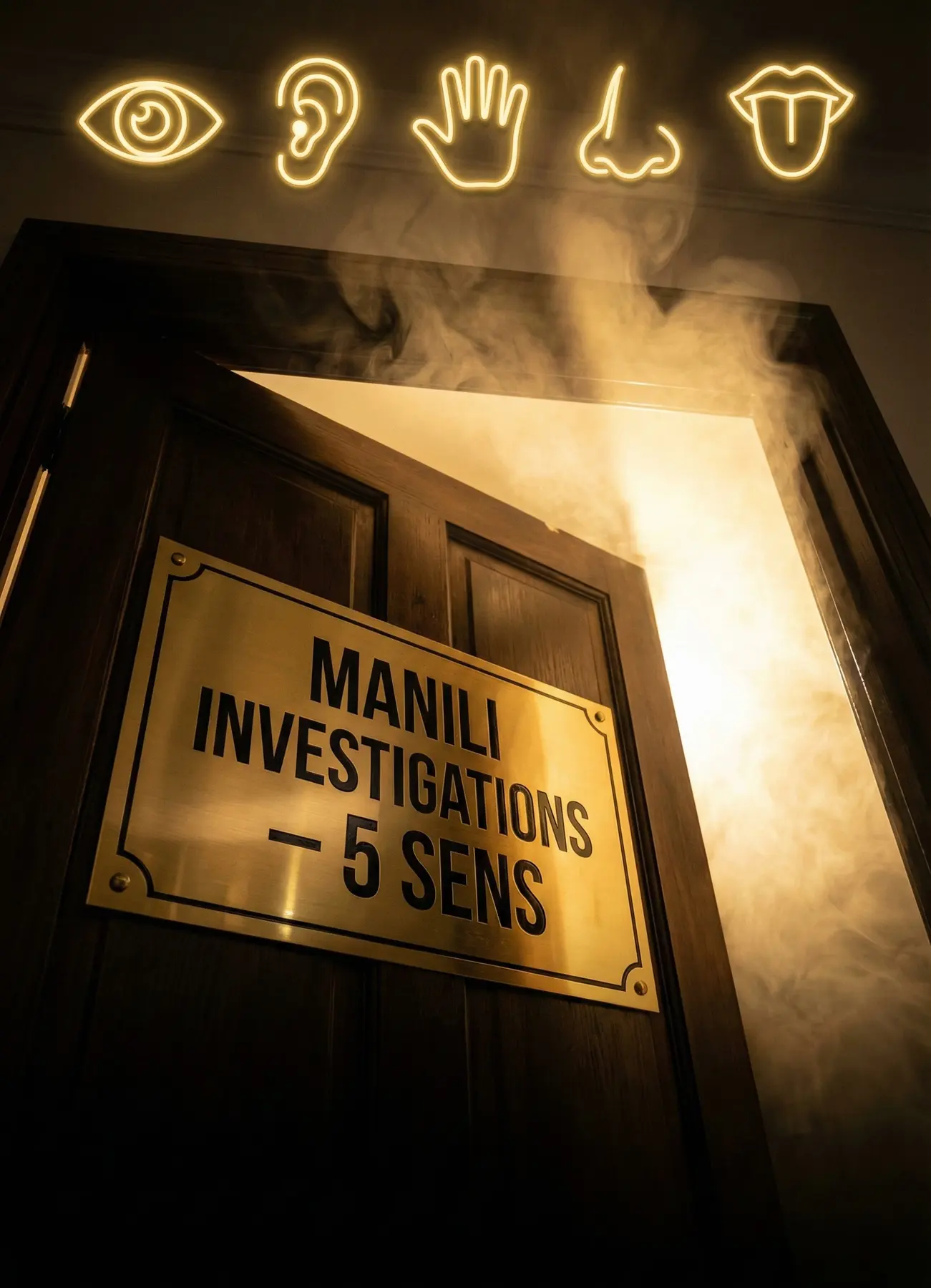 L’affiche de la salle Investigations, les cinq sens